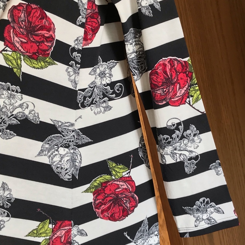 LuLaRoe XS Lynnae Black Floral Stripe NWT Unicorn - Picture 3 of 8
